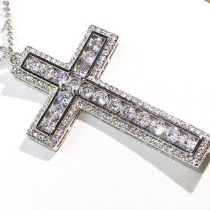 🆕 Large Halo 8.00 Ctw Diamond Cross and 18" Necklace 18k White Gold 🆕
